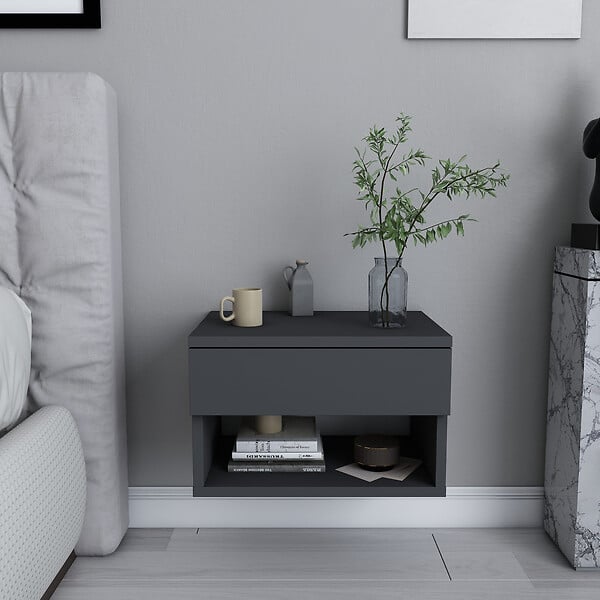 HABITAT ET JARDIN - Table de chevet en bois "Jamot" - 45 x 29 x 32 cm - Gris anthracite - large
