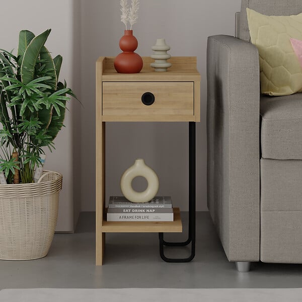 HABITAT ET JARDIN - Table de chevet gauche en bois "Sirius" - 32 x 30 x 61 cm - Beige - large