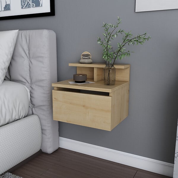 HABITAT ET JARDIN - Table de chevet murale en bois "Alice" - 40 x 32 x 35 cm - Beige - large
