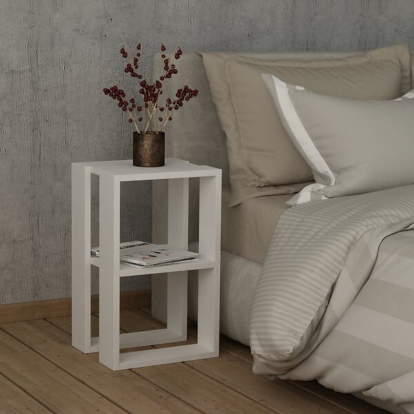 HABITAT ET JARDIN - Table de chevet en bois "Lonie" 30 x 30 x 55 cm - Blanc - large