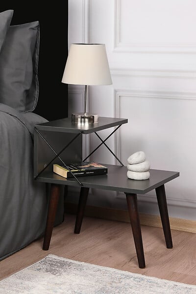 HABITAT ET JARDIN - Table de chevet en bois "Cross" 50 x 40 x 55 cm - Anthracite - large