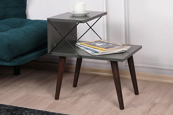 HABITAT ET JARDIN - Table de chevet en bois "Cross" 50 x 40 x 55 cm - Anthracite - large