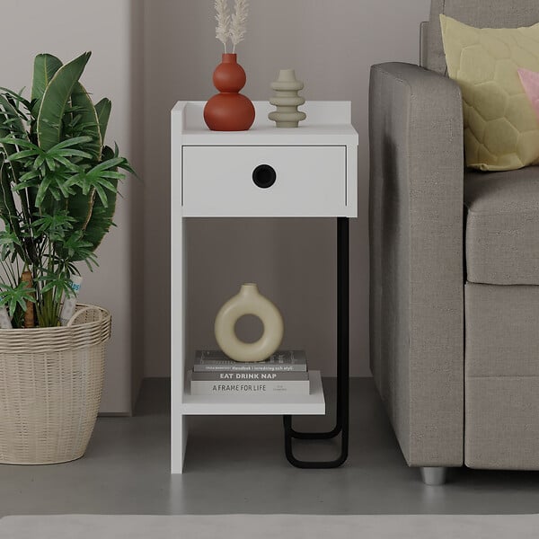 HABITAT ET JARDIN - Table de chevet en bois "Sirius" - 32 x 30 x 61 cm - Blanc - large
