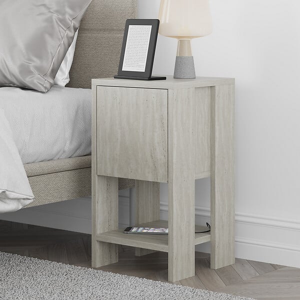 HABITAT ET JARDIN - Table de chevet en bois "Ema" - 30 x 30 x 55 cm - Travertin - large