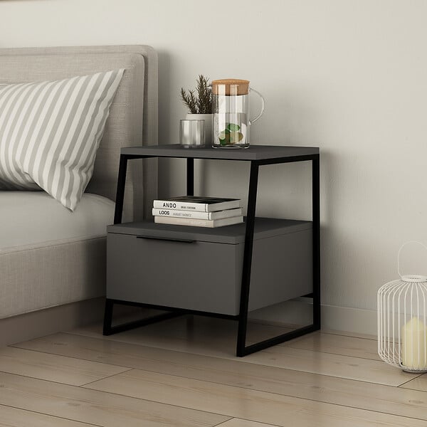 HABITAT ET JARDIN - Table de chevet en bois "Pal" - 45 x 40 x 50 cm - Gris anthracite - large