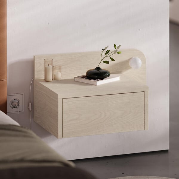HABITAT ET JARDIN - Table de chevet avec ampoule en bois "Dotta" - 52 x 30 x 28 cm - Beige - large