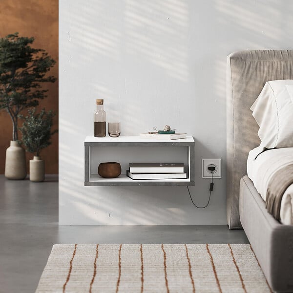 HABITAT ET JARDIN - Table de chevet avec éclairage LED en bois "Brik" - 45 x 30 x 18 cm - Blanc - large