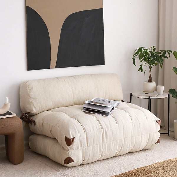 HABITAT ET JARDIN - Canapé-lit 2 places en tissu "Fold" - 120 x 75 x 79 cm - Crème - large