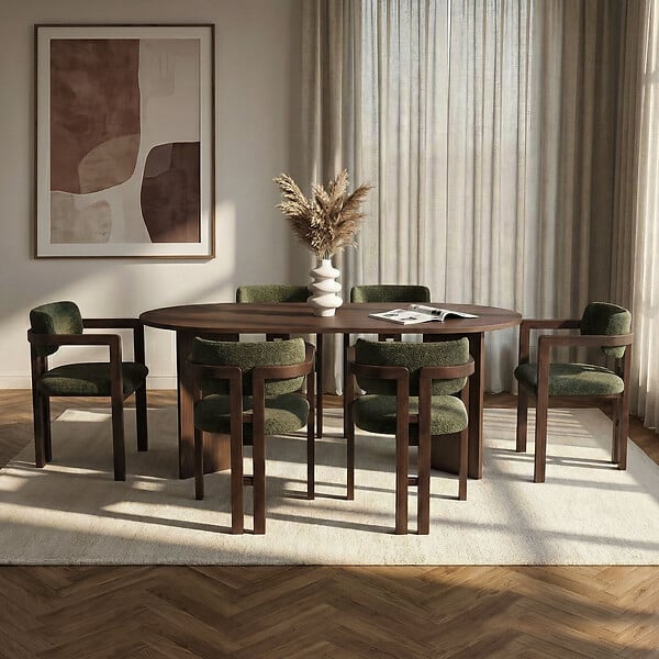 HABITAT ET JARDIN - Ensemble Table et Chaises (7 Pièces) en bois "Meridia 6" - 180 x 90 x 75 cm - Vert - large
