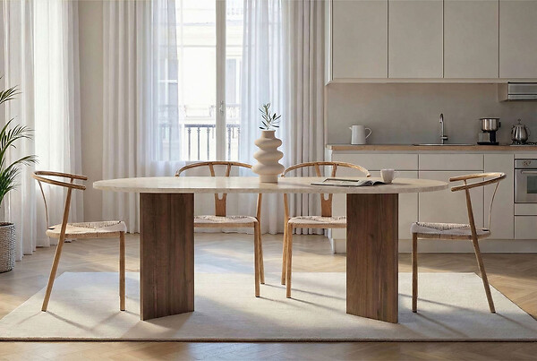 HABITAT ET JARDIN - Table à manger en bois "Sabella" - 200 x 90 x 75 cm - Travertin - large