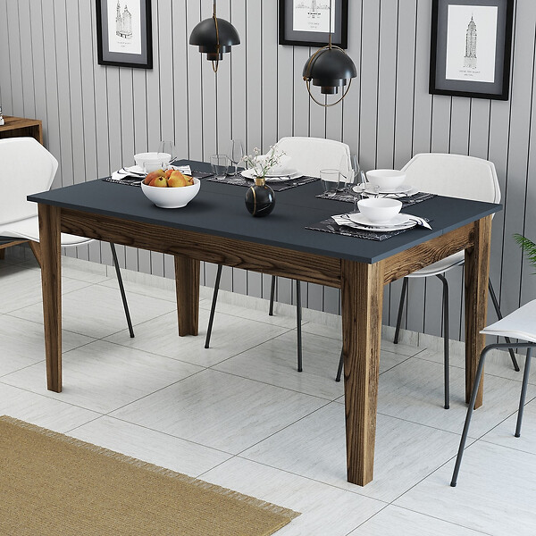 HABITAT ET JARDIN - Table de repas en bois "Milan500" - 145 x 88 x 75 cm - Gris anthracite - large