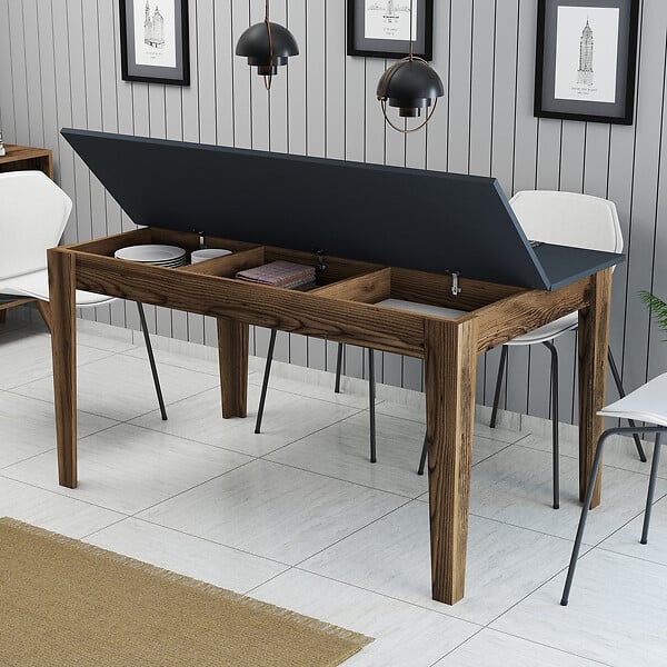 HABITAT ET JARDIN - Table de repas en bois "Milan500" - 145 x 88 x 75 cm - Gris anthracite - large