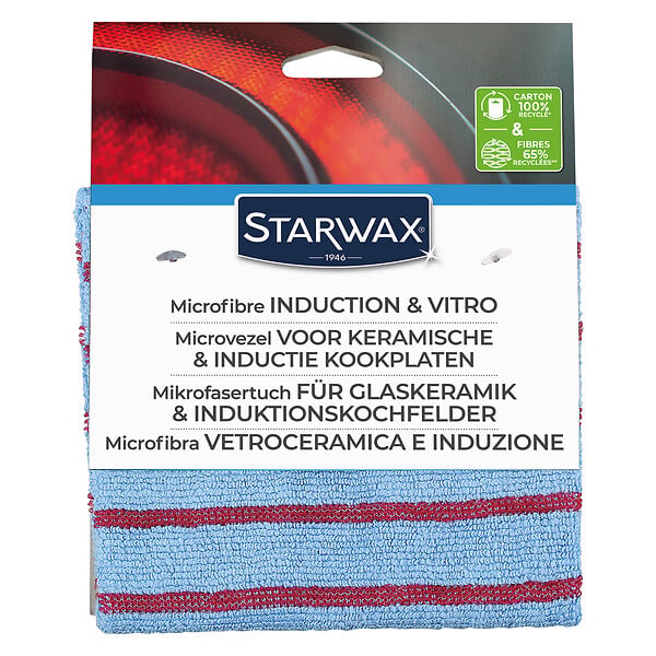 STARWAX - Chiffon microfibre bifaces vitrocéramique induction Bleu - large