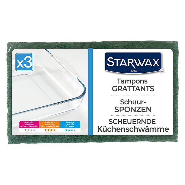 STARWAX - Tampons à récurer abrasifs - Lot de 3 - 90x150mm - large