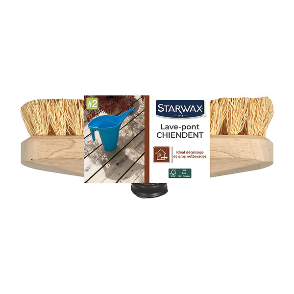 STARWAX - Lave-pont chiendent - Bois - Brosse à main rectangulaire - large
