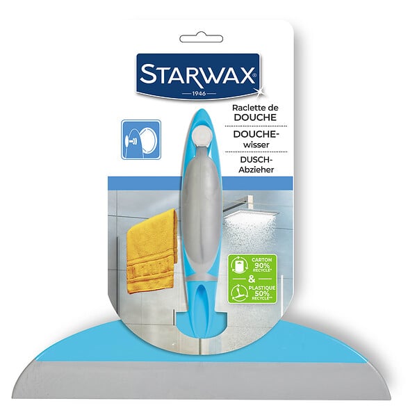 STARWAX - Raclette douche - Lame caoutchouc - Bleu et gris - 22,5 cm - large