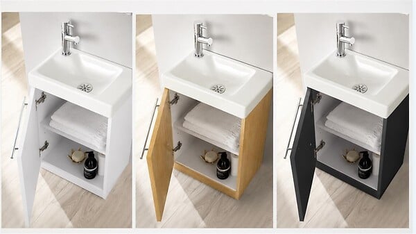 PLANETE BAIN - Meuble Lave-mains Blanc brillant pour robinet à gauche Solo - large