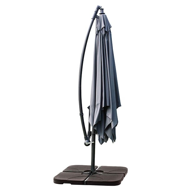 OVIALA - Parasol déporté 3x3m et 4 dalles à remplir acier gris - Genova - large