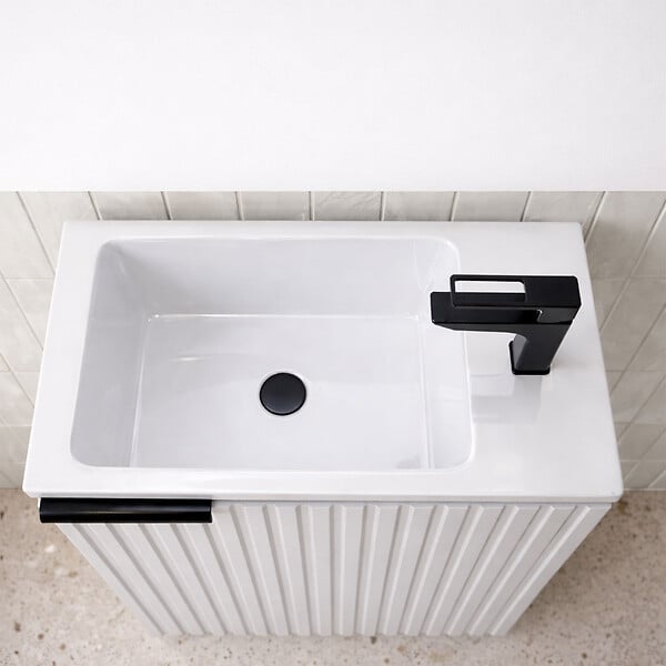 AURLANE - Ensemble meuble lave mains MDF ondulé blanc 40x50x22cm et miroir ovale - MILO - large
