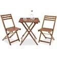 TECTAKE - Ensemble de bistrot marron pliable résistant aux intempéries pour 2 personnes en bois d'acacia huilé et acier galvanisé - vignette