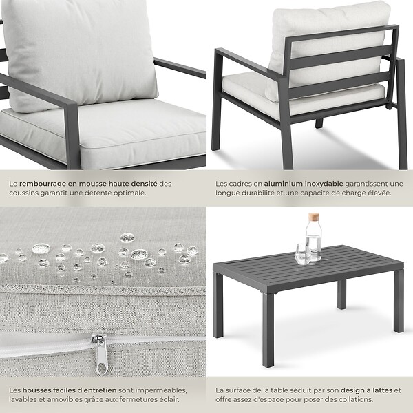 TECTAKE - Ensemble de salon Göteborg avec table gris clair - large