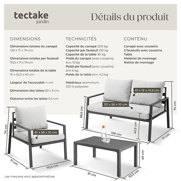 TECTAKE - Ensemble de salon Göteborg avec table gris clair - large