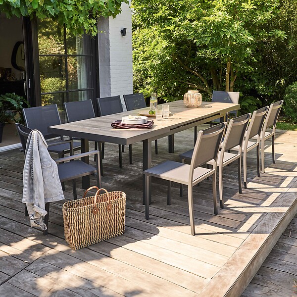 OVIALA - Table de jardin 8 chaises et 2 fauteuils en aluminium et céramique - Tivoli - large