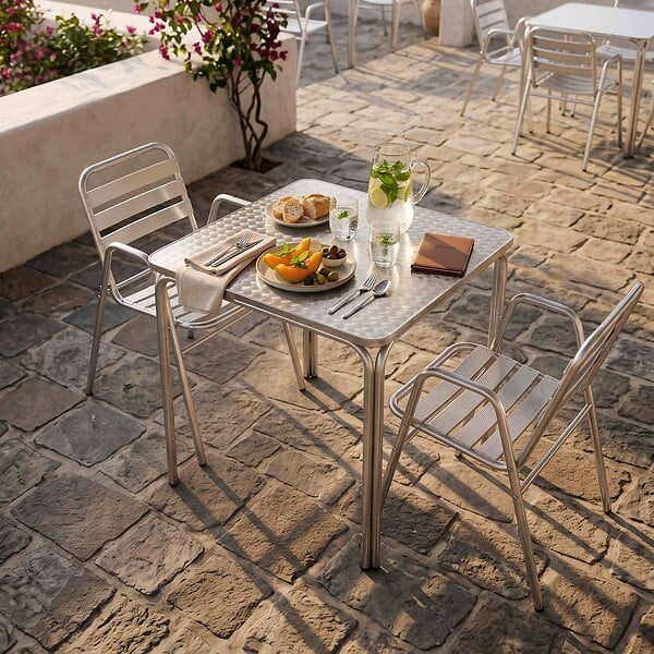 OVIALA - Table de jardin carrée en aluminium et 2 fauteuils - Nothing Hill - large