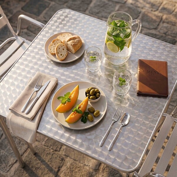 OVIALA - Table de jardin carrée en aluminium et 2 fauteuils - Nothing Hill - large