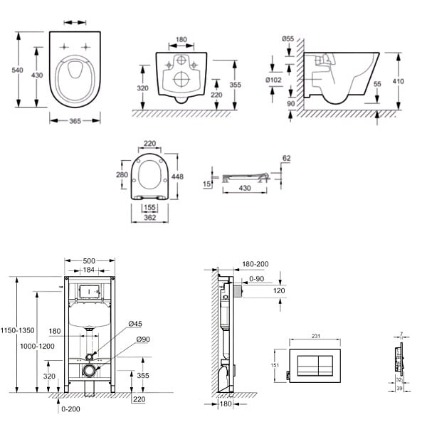 JACOB DELAFON - Pack WC suspendu sans bride Bastille + bâti support + plaque de commande blanche - large