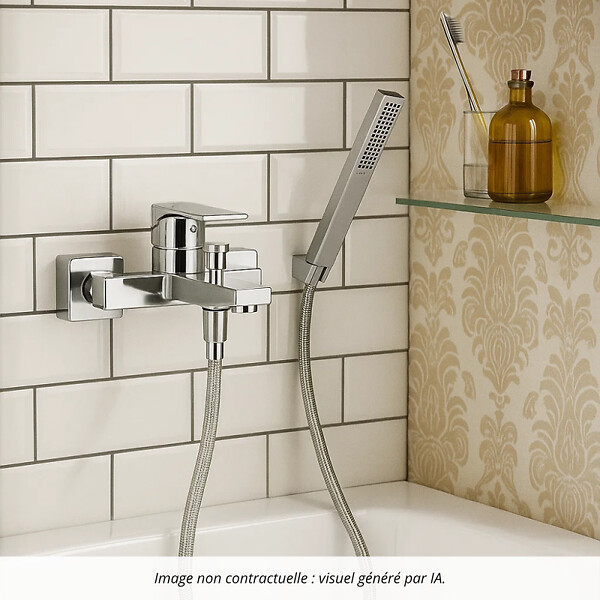 HANSGROHE - Pack mitigeur bain mécanique Vernis Shape C2 + Flexible Metaflex + Pommeau Pulsify E 100 EcoSmart chromé - large