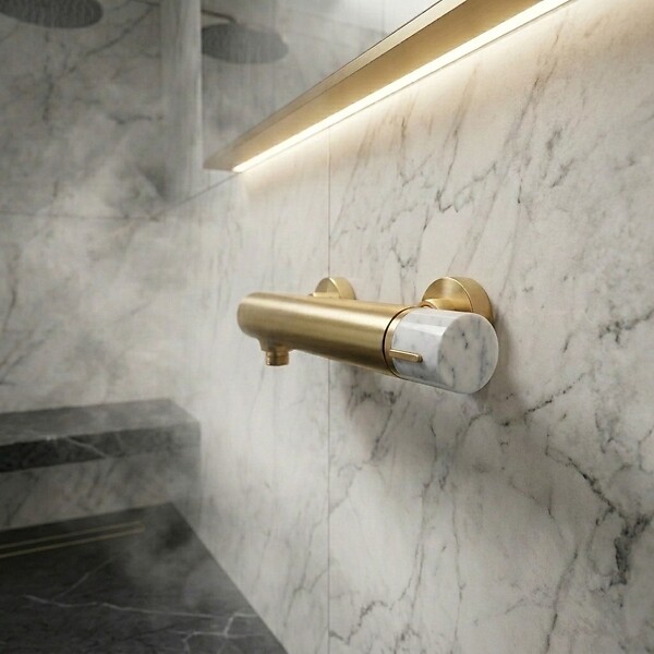 ESSEBAGNO - Manopola mitigeur douche mécanique or brossé marbre - large