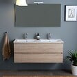 KIAMAMI VALENTINA - Double Lavabo Mural Meuble De Salle De Bain Avec Tiroirs Chêne Naturel 120Cm | Berlin - vignette
