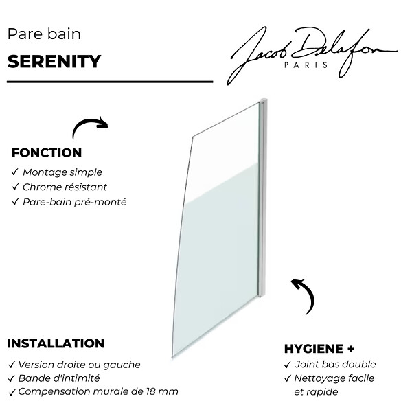 JACOB DELAFON - Jacob Delafon - Pare bain un volet Serenity montage droit chrome - large
