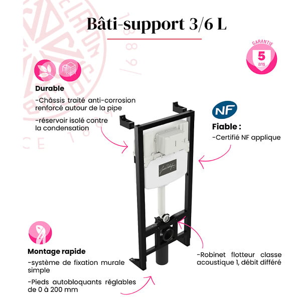 JACOB DELAFON - Pack WC suspendu compact Patio + bâti support + plaque blanche - large