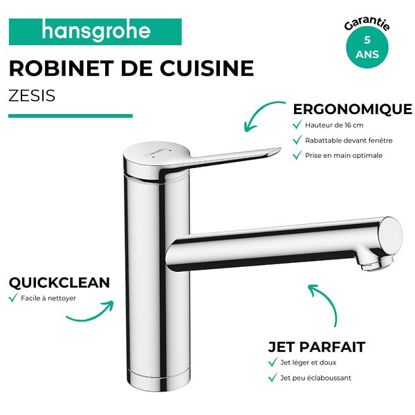HANSGROHE - Robinet de cuisine rabattable HANSGROHE Zesis M33 160 chromé - large