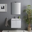 KIAMAMI VALENTINA - Meuble Salle De Bain 60 Cm Portes Blanc Brillant Avec Lavabo Et Miroir Avec Lampe  | Benaco - vignette