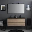 KIAMAMI VALENTINA - Meuble Salle De Bains Suspendu 120Cm Chêne Avec Lavabo Noir, Miroir Et Lampe | Berlin - vignette
