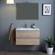 KIAMAMI VALENTINA - Meuble De Salle De Bains Mural 90Cm Chêne Naturel Tiroirs, Lavabo, Miroir | Berlin - vignette