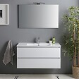 KIAMAMI VALENTINA - Meuble De Salle De Bain Avec Tiroirs 100Cm Blanc Brillant, Lavabo Et Miroir Avec Lampe | Benaco - vignette