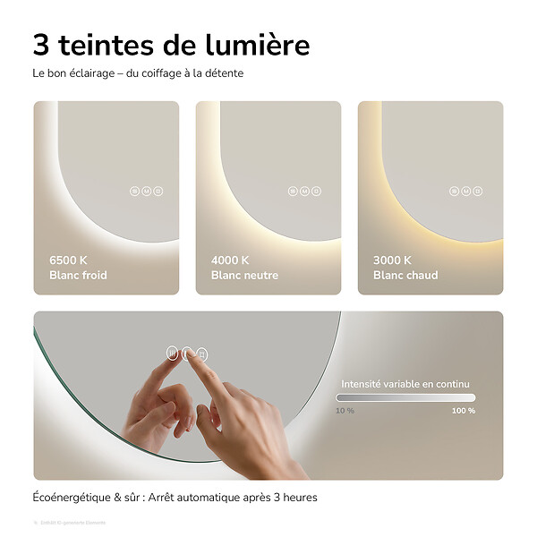 EMKE - EMKE Miroir de salle de bain LED Ovale 50x90 cm, Anti-buée, interrupteur tactile, 3 couleurs de lumière réglable, Mémoire - large