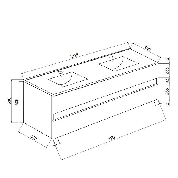 KIAMAMI VALENTINA - Meuble De Salle De Bain Blanc Brillant 120Cm, Tiroirs Et Double Lavabo | Benaco - large