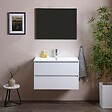 KIAMAMI VALENTINA - Meuble De Salle De Bains 80 Cm Avec Deux Tiroirs En Bois Blanc, Lavabo En Céramique | Berlin - vignette