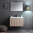 KIAMAMI VALENTINA - Meuble De Salle De Bains Cannelé 80Cm Blanc Et Chêne Avec Miroir 80X60 | Bilbao - vignette