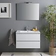 KIAMAMI VALENTINA - Meuble De Salle De Bain Suspendu Blanc Brillant 80Cm 2 Tiroirs, Miroir Avec Lampe | Benaco - vignette