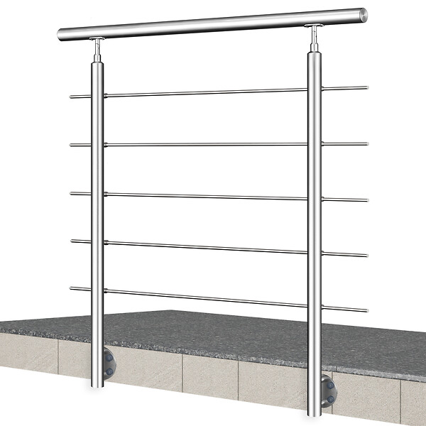 AICA SANITAIRE - Garde-corps en inox 304 Pose latérale - 100cm - Rampe escalier avec main courante et 5 traverses - Pour balcon, escalier - large