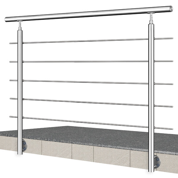 AICA SANITAIRE - Garde-corps en inox 304 Pose latérale - 150cm - Rampe escalier avec main courante et 5 traverses - Pour balcon, escalier - large