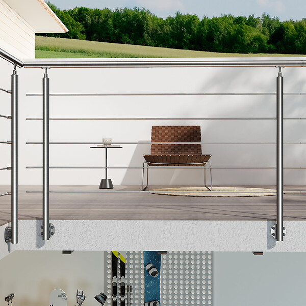 AICA SANITAIRE - Garde-corps en inox 304 Pose latérale - 150cm - Rampe escalier avec main courante et 5 traverses - Pour balcon, escalier - large