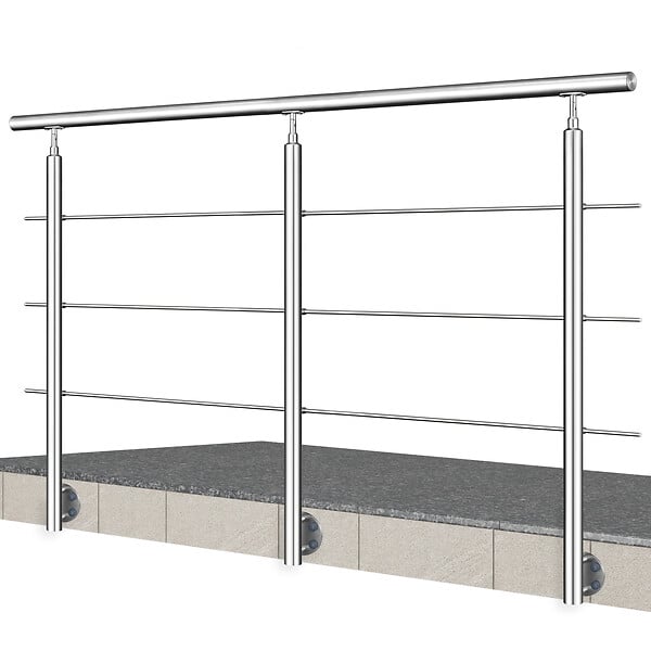 AICA SANITAIRE - Garde-corps en inox 304 Pose latérale - 240cm - Rampe escalier avec main courante et 3 traverses - Pour balcon, escalier - large