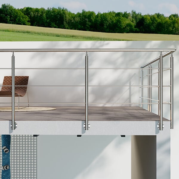 AICA SANITAIRE - Garde-corps en inox 304 Pose latérale - 240cm - Rampe escalier avec main courante et 3 traverses - Pour balcon, escalier - large